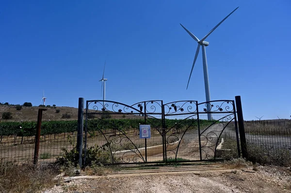 Three Bladed Wind Turbine Installed Golan Plateau Northern Israel — Fotografia de Stock