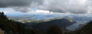 top view of the Boka Kotor Bay, the largest bay on the Adriatic Sea, surrounded by the territory of Montenegro