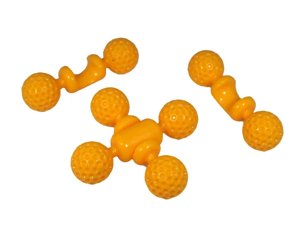 Іграшкові Елементи Дизайнера Жовтого Пластику Білому Ізольованому Фоні — стокове фото