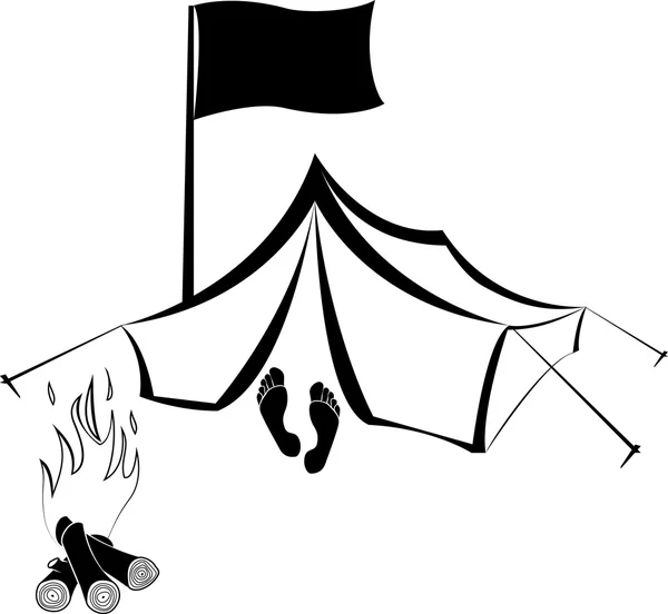 Campeggio con tenda e falò — Vettoriale Stock