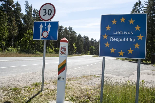 Litwa kraju granicy znak — Zdjęcie stockowe