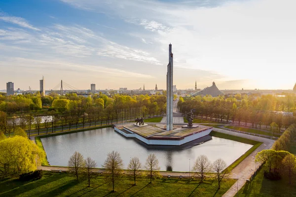 Aerial View Soviet Era Victory Monument Soviet Army Sunny Spring — Stock Fotó