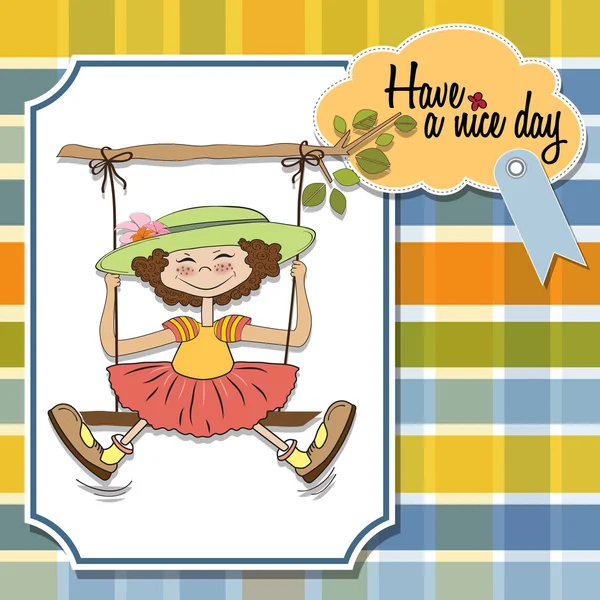 Funny girl in a swing — Stock Photo, Image