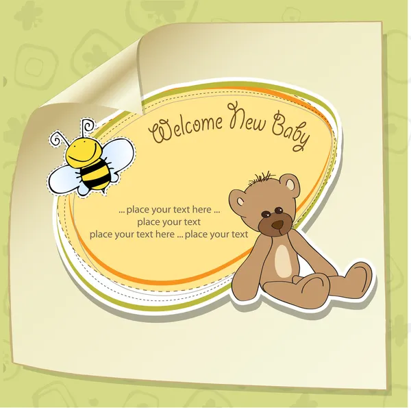 Cartão de banho de bebê dos desenhos animados com ursinho de pelúcia — Fotografia de Stock