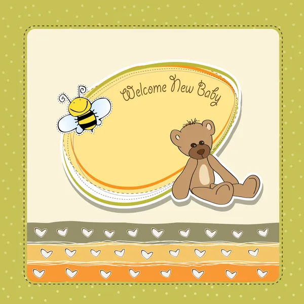 Cartoon baby shower card with teddy bear — Stock Photo, Image