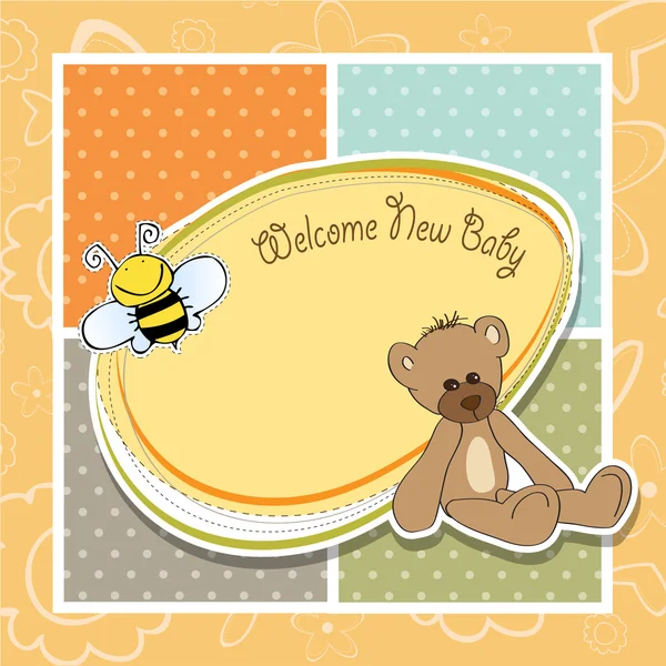 Cartoon baby shower card with teddy bear — Stock Photo, Image