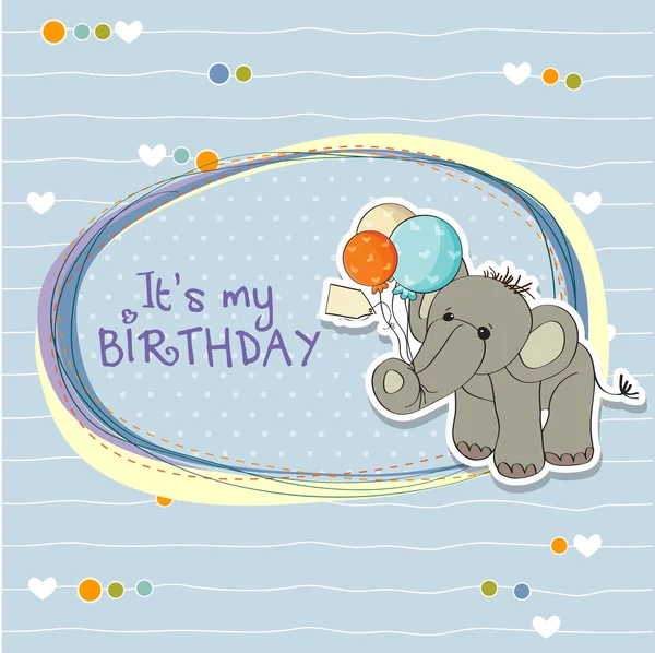Fil ve balonlu doğum günü kartı. — Stok fotoğraf