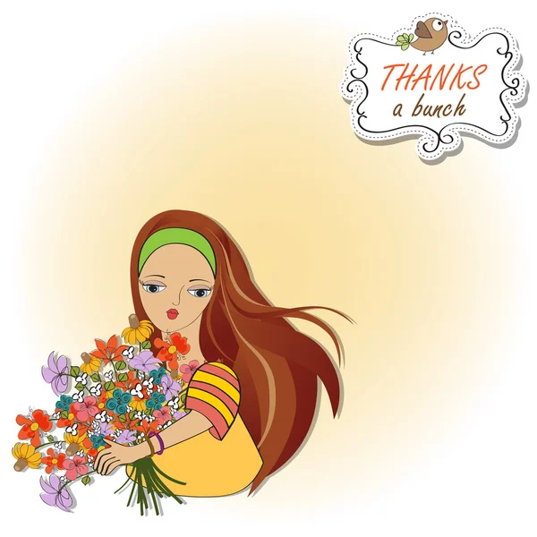Ung flicka med en massa blommor — Stockfoto