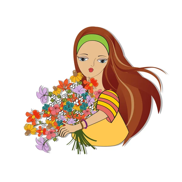 Молодая девушка с букет цветов — стоковое фото