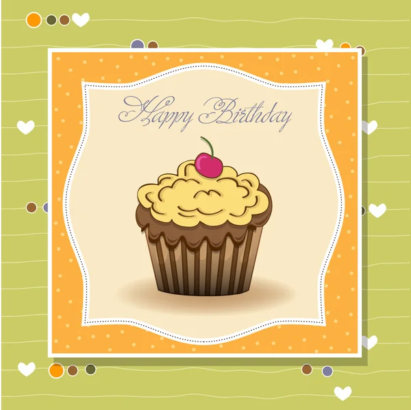 Cute happy birthday card with cupcake illustration — Stock Photo, Image