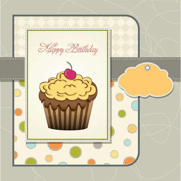 Cute happy birthday card with cupcake illustration — Stock Photo, Image