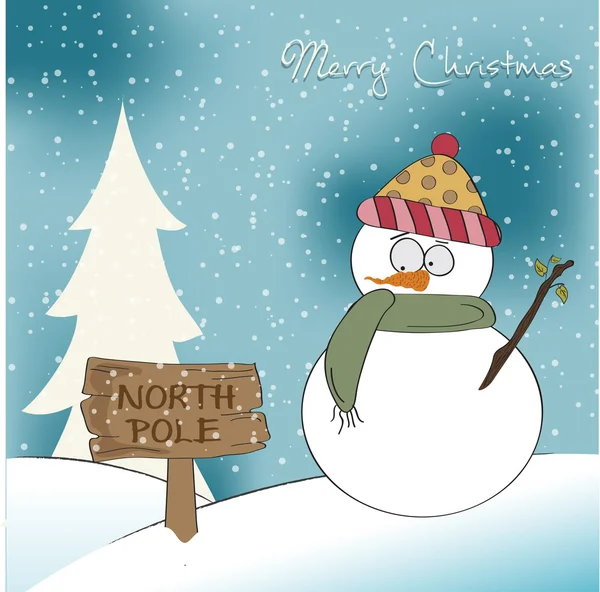 Noel tebrik kartı ile funny snowman — Stok fotoğraf