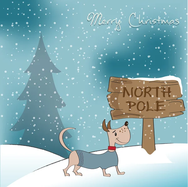 Biglietto di Natale con cane vestito felice — Foto Stock