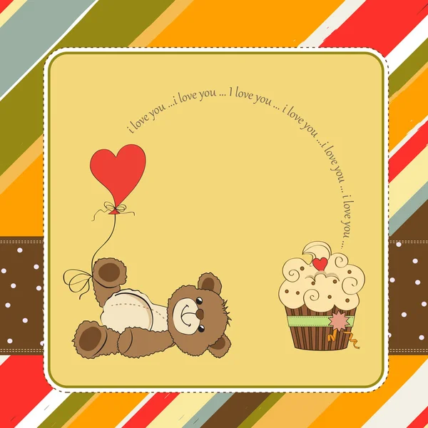 Niedliche Liebeskarte mit Teddybär — Stockfoto