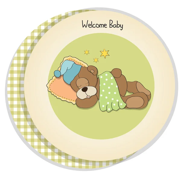 Tarjeta de ducha de bebé con oso de peluche dormido — Foto de Stock