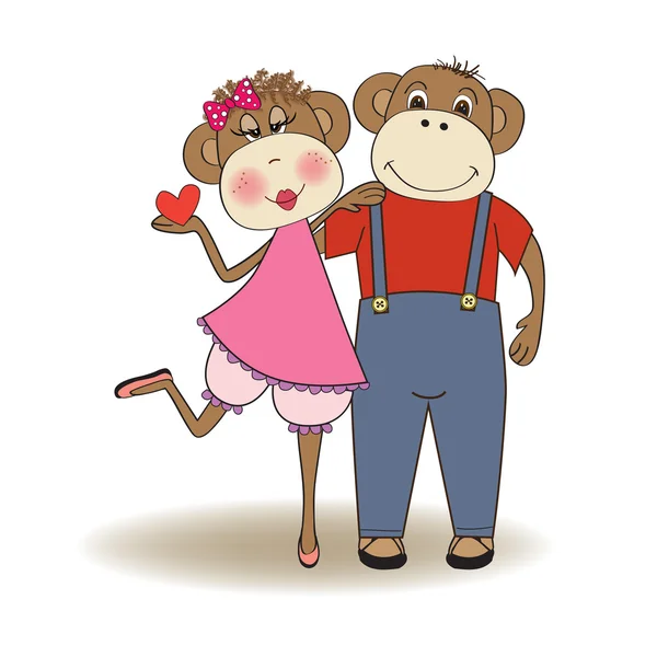 Monkeys couple in love — Stock Photo, Image