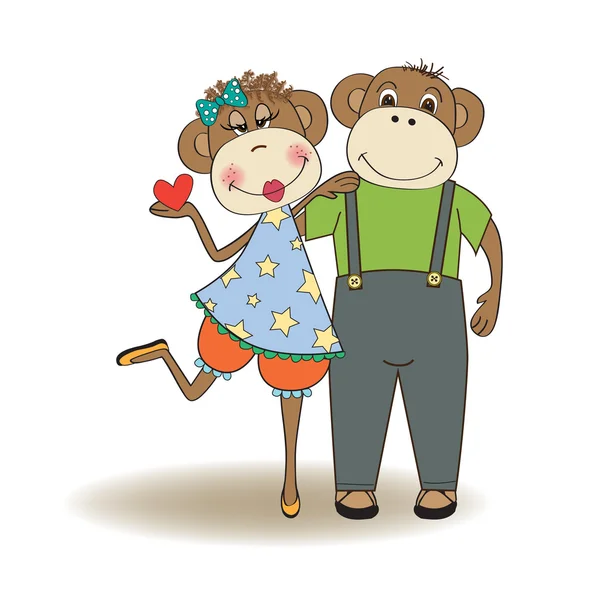 Monkeys couple in love — Stock Photo, Image