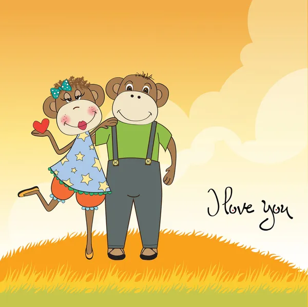 Monkeys couple in love — Stock Photo, Image