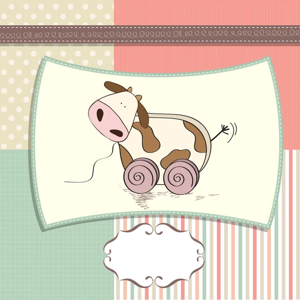 Childish card with cute cow toy — Stock Photo, Image