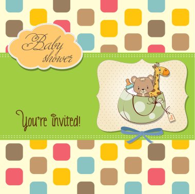 Yeni bebek duyuru kartı ve aynı oyuncaklar.