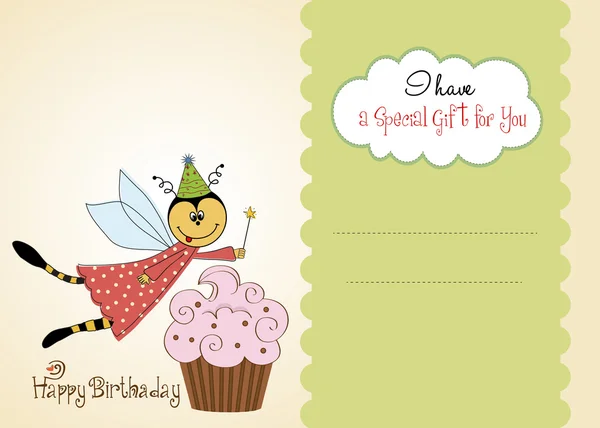 Childish birthday card with funny dressed bee — Stock Photo, Image