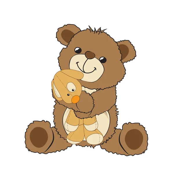 Медвежонок играет со своей игрушкой, собачкой — стоковое фото