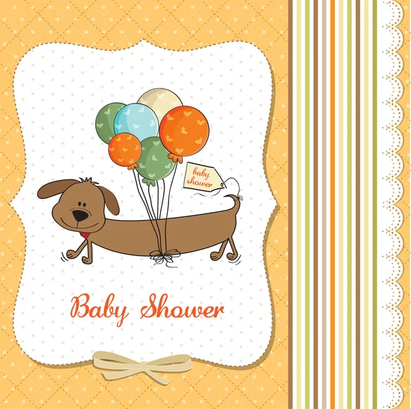 Baby shower kort med lång hund och ballonger — Stockfoto