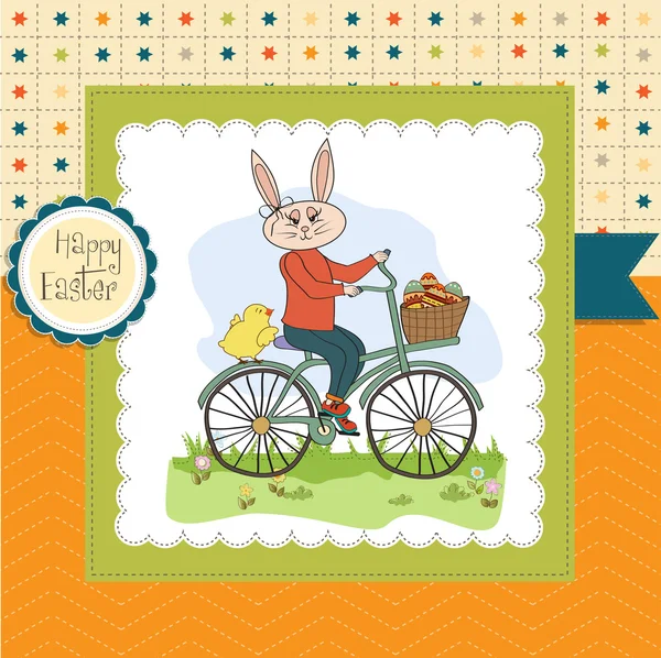 Easter bunny with a basket of Easter eggs — Stock Photo, Image