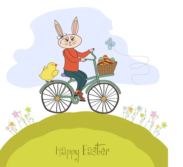 Easter bunny with a basket of Easter eggs — Stock Photo, Image