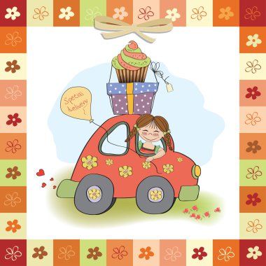 doğum günü kartı ile küçük kız