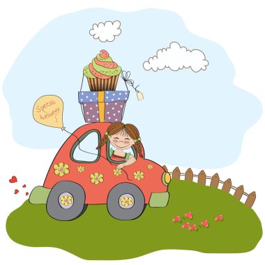 doğum günü kartı ile küçük kız