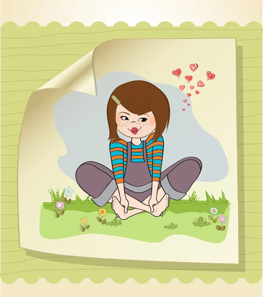 Романтическая девушка, сидящая босиком в траве — стоковое фото