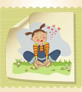 romantik kız çıplak ayakla çimenlere oturmuş
