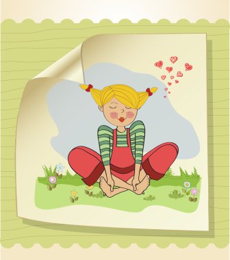 romantik kız çıplak ayakla çimenlere oturmuş