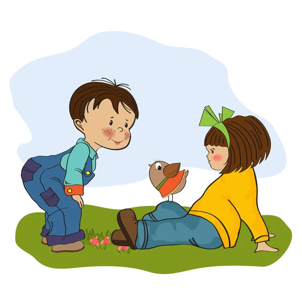 Liten pojke leker med en liten flicka — Stock fotografie