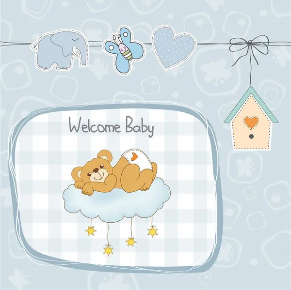 Carte de douche bébé avec ours en peluche endormi — Photo