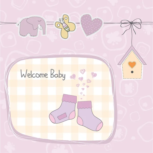 Baby girl shower card with socks — Stock Photo, Image