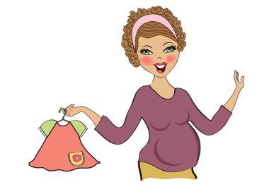 mutlu hamile bir kadın, alışveriş, izole beyaz zemin üzerine