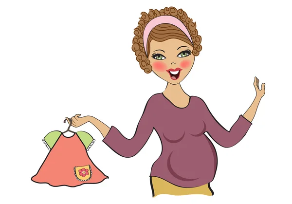 Happy pregnant woman at shopping, isolated on white background — Stock Photo, Image