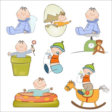 yeni bebek çocuk öğeleri üzerinde izole beyaz arka plan ayarlamak