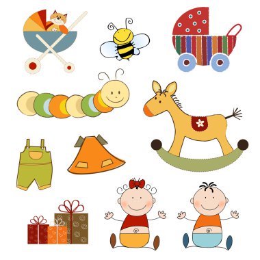 Yeni Bebek öğeleri üzerinde izole beyaz arka plan ayarlamak