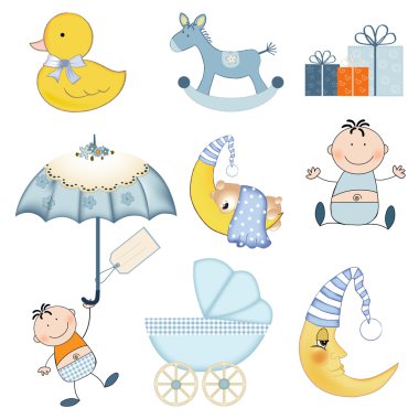 yeni bebek çocuk öğeleri üzerinde izole beyaz arka plan ayarlamak