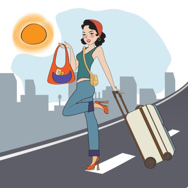 Bavullu genç kadın.