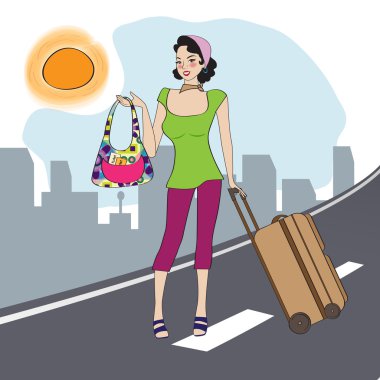 Bavullu genç kadın.