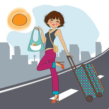 Bavullu genç kadın.