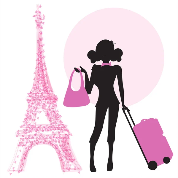 パリのスーツケースを持つ若い女 — ストック写真