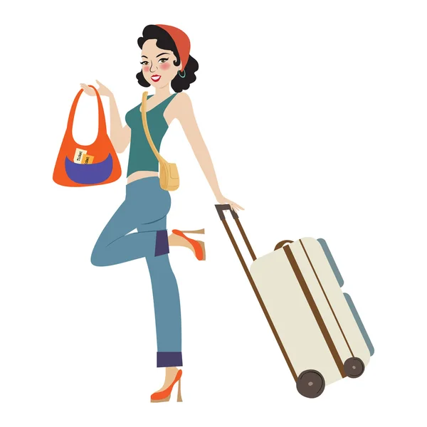 Young woman with suitcase — Stock Photo, Image