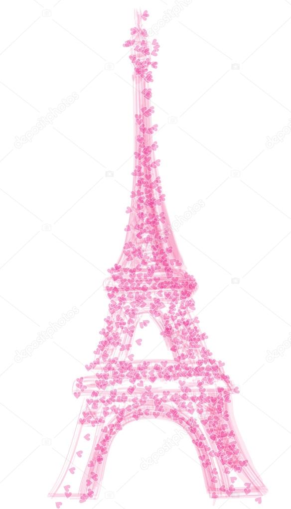 eiffel tower with herats, isolated on white background