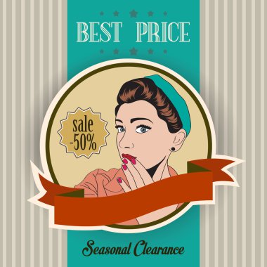 güzel kadın ve en iyi fiyat mesaj Retro çizimi