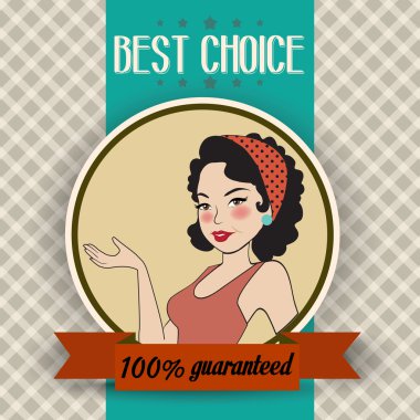 güzel kadın ve en iyi seçim mesajı Retro çizimi